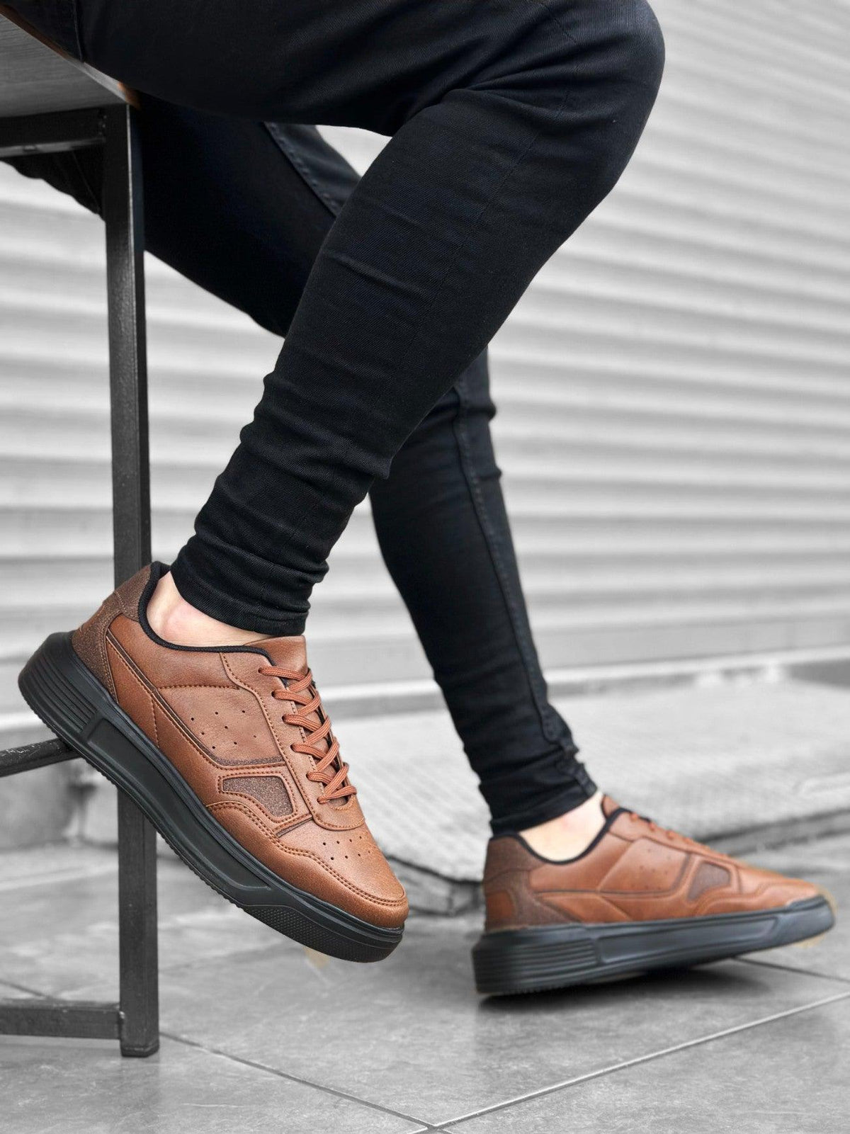 BA0221 BOA Thick High Sole Lace-Up Tan Black Men's Sneakers Shoes - STREET MODE ™