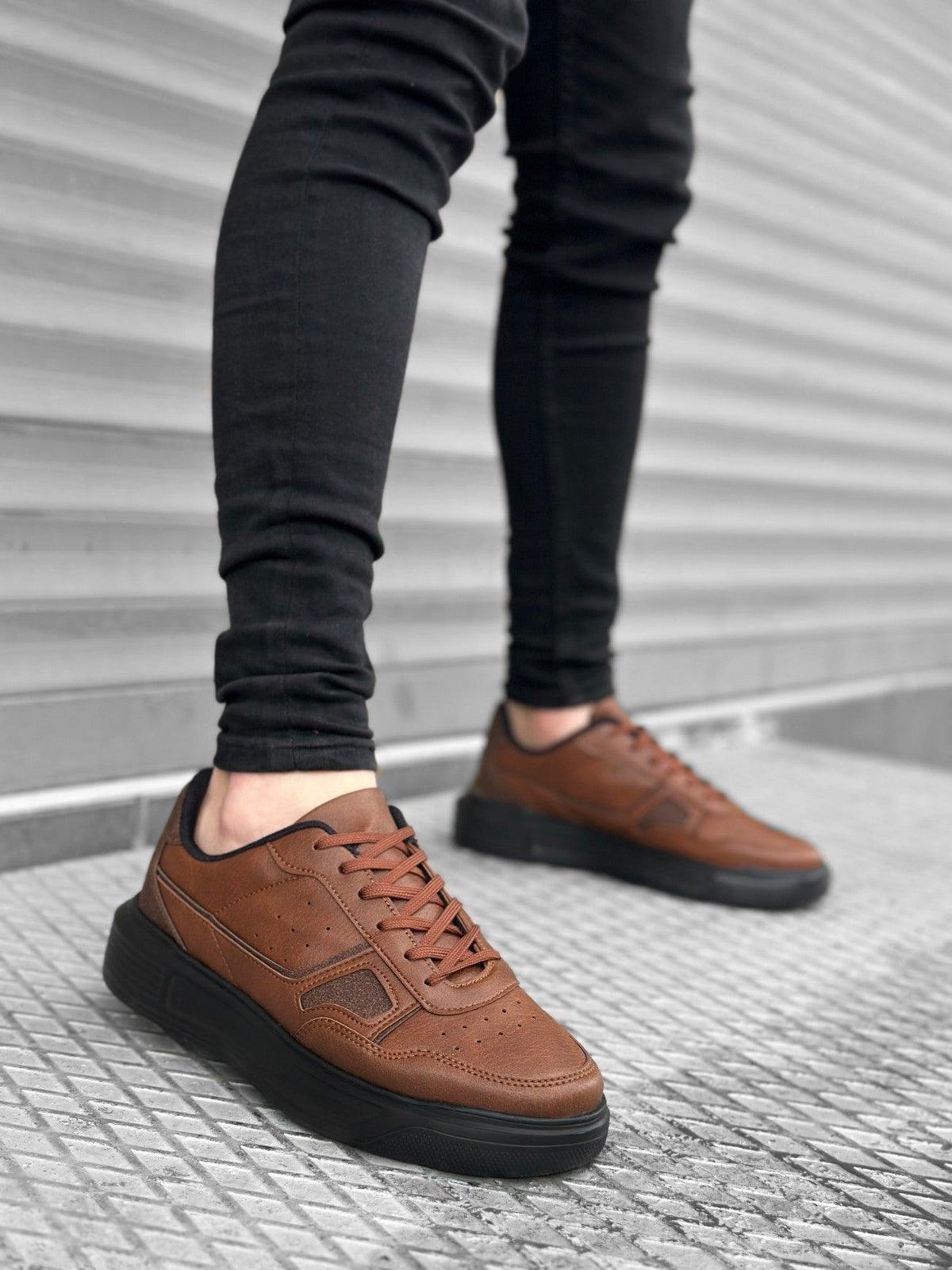 BA0221 BOA Thick High Sole Lace-Up Tan Black Men's Sneakers Shoes - STREET MODE ™