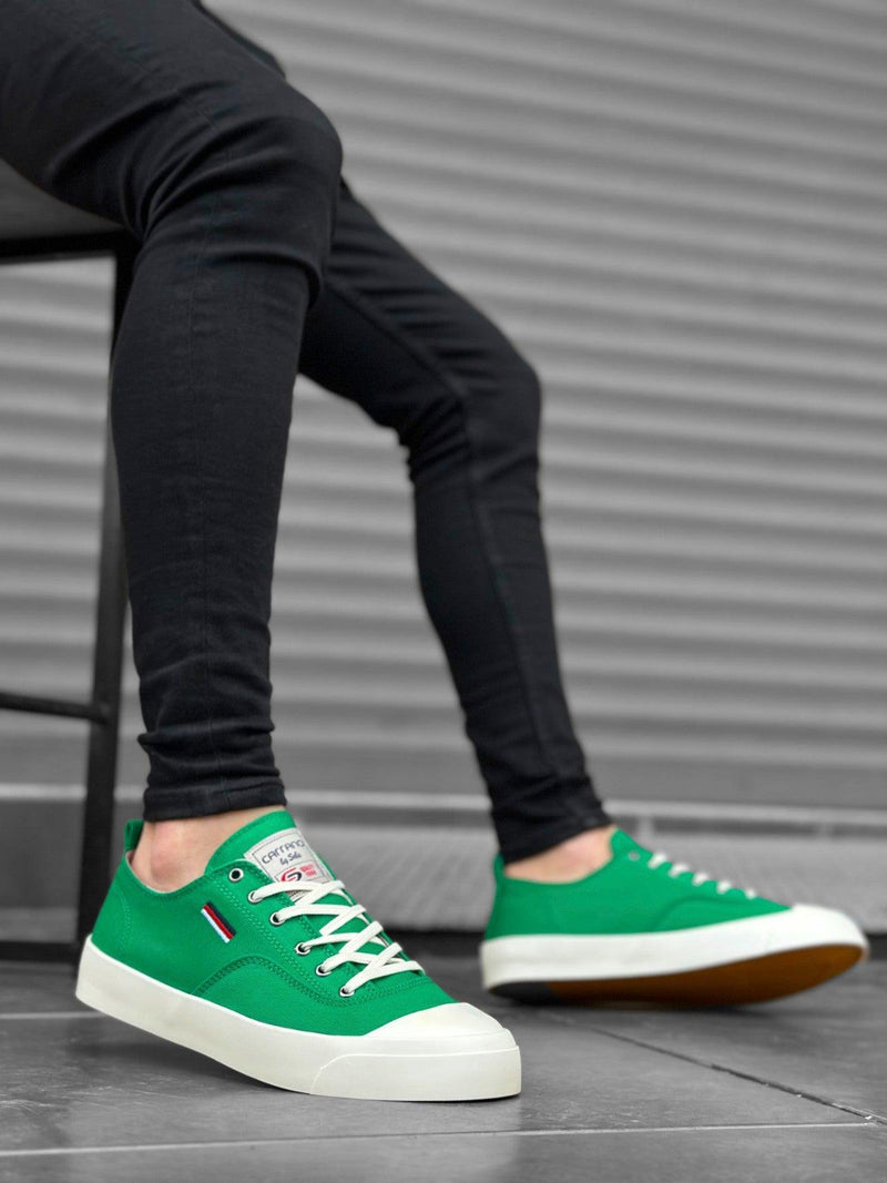 BA0223 Comfortable Flat Sole Linen Lace-Up Green Casual Men's Sneakers Shoes - STREET MODE ™