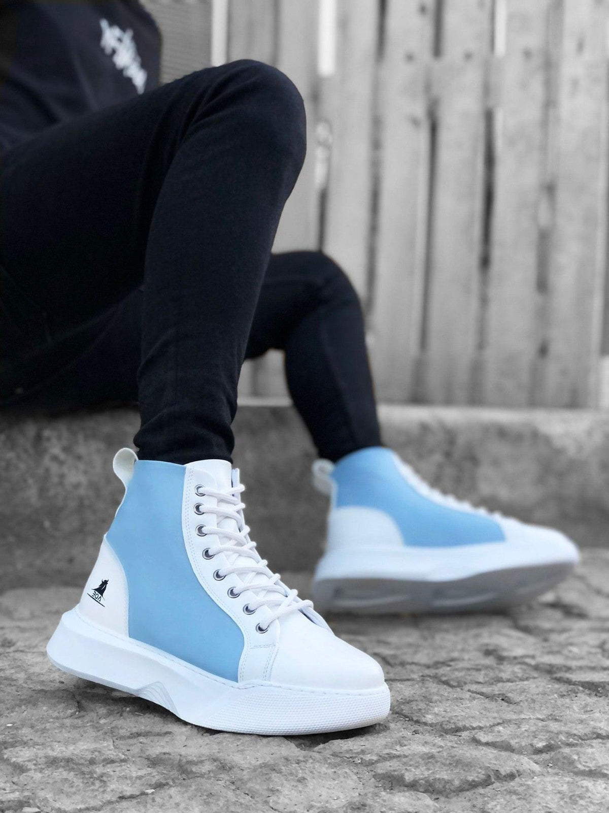 BA0256 Lace-up Men's High Sole White Blue Sole Sports Boots - STREET MODE ™