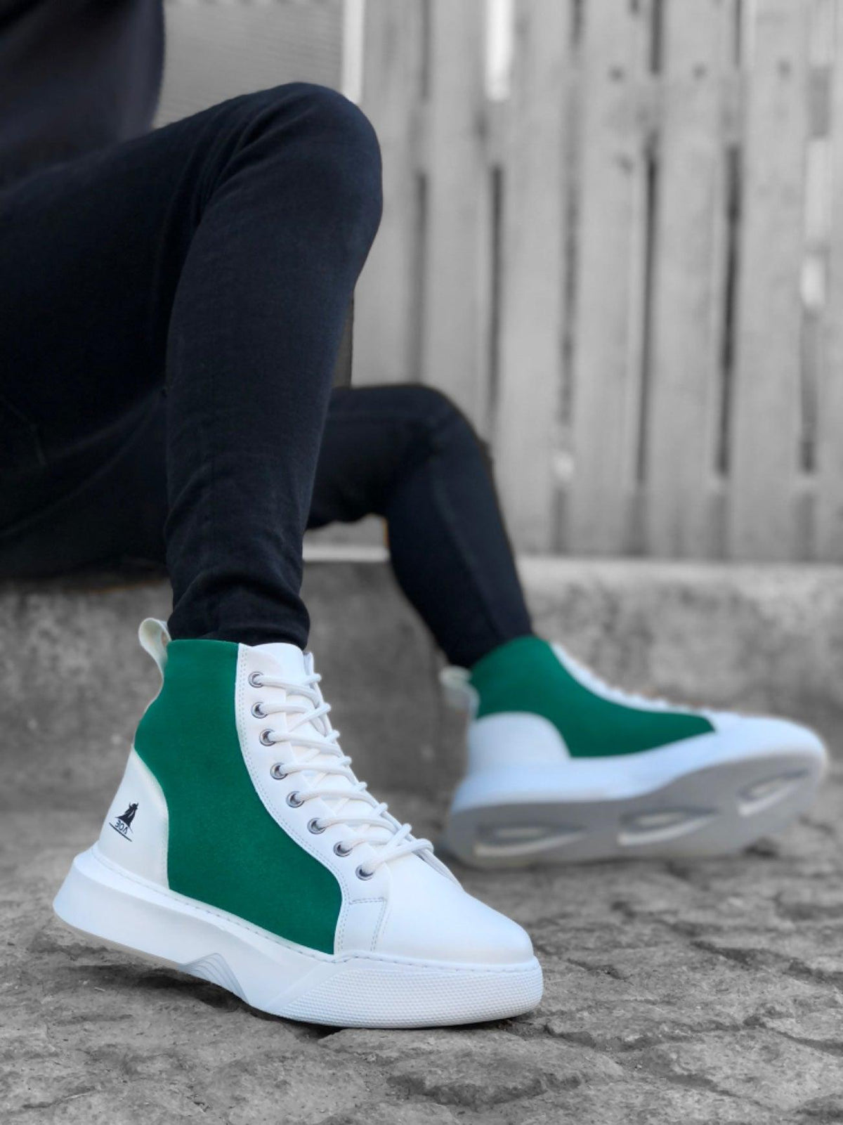 BA0256 Lace-up Men's High Sole White Green Sole Sports Boots - STREET MODE ™