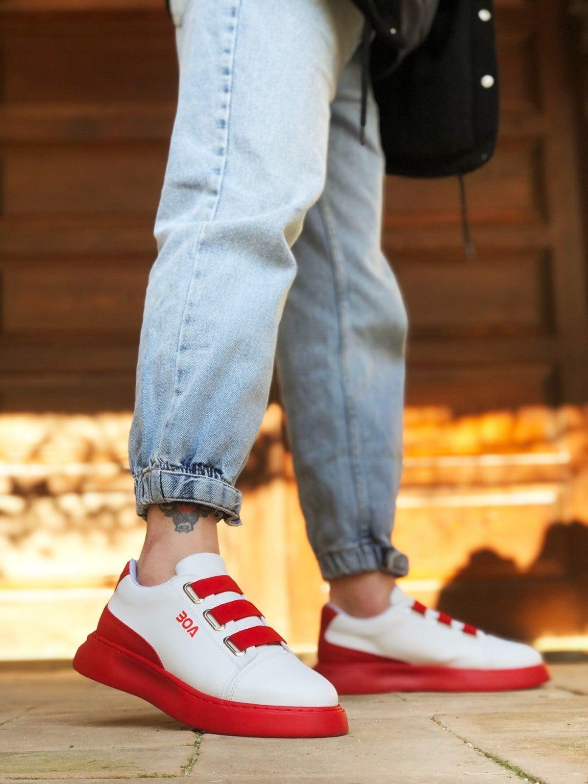 BA0329 3-Stripes White Red Detailed Thick Sole Men's Casual Shoes - STREET MODE ™