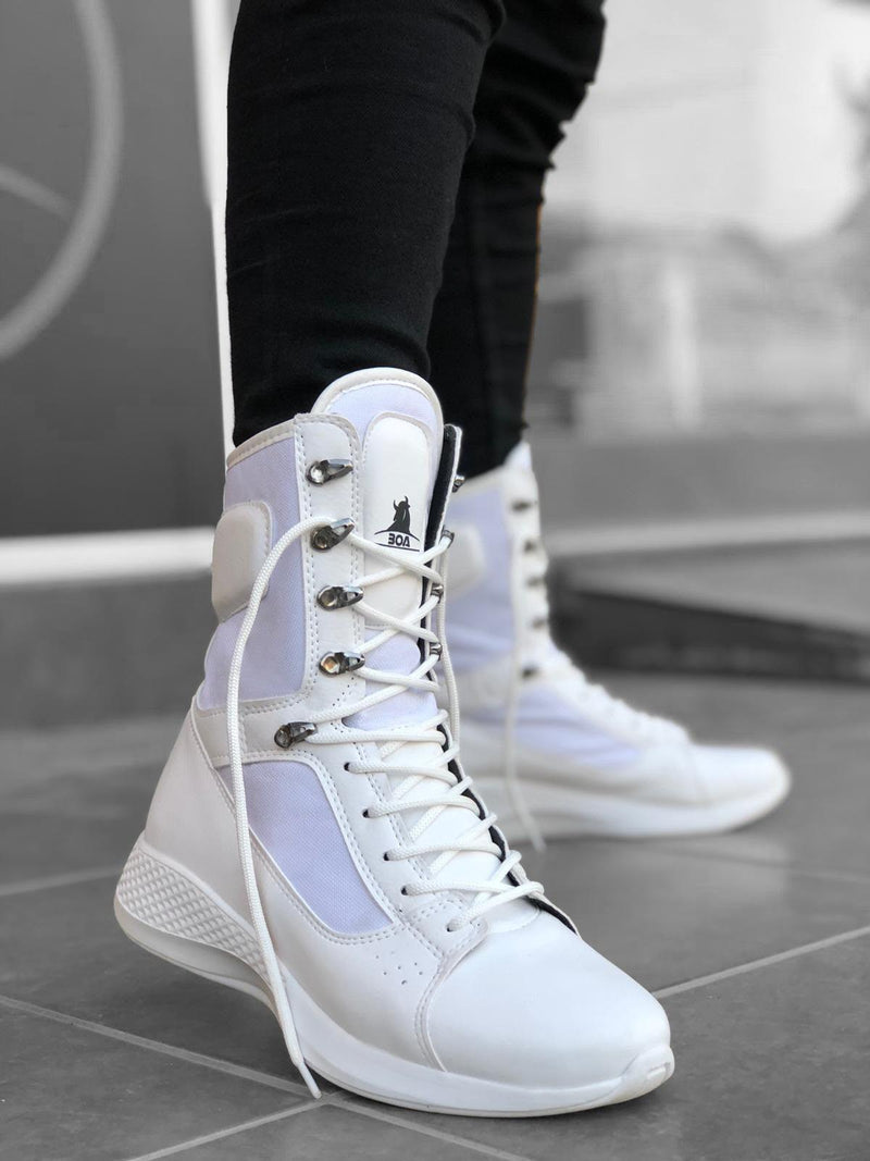 BA0600 Lace-Up White High Sole Boxer Unisex Sport Winter Boots - STREET MODE ™