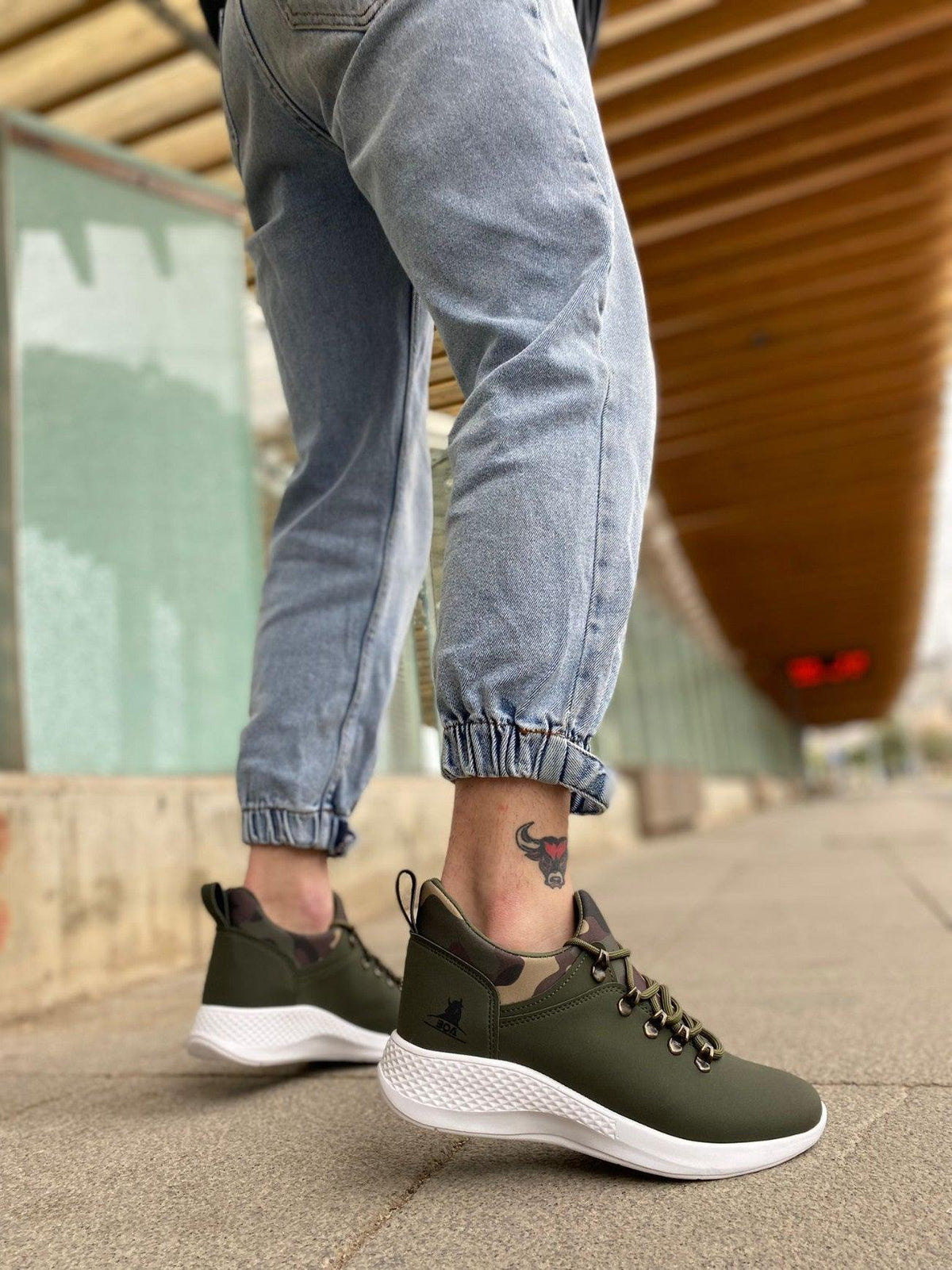 BA0601 Lace-up Comfortable High Sole Khaki camouflage Casual Men's Sneakers - STREET MODE ™