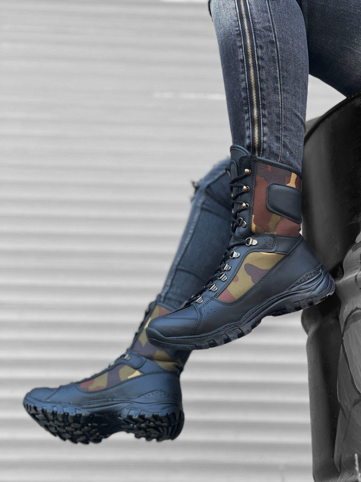 BA0605 Lace-up Black Camouflage Military Boots - STREET MODE ™