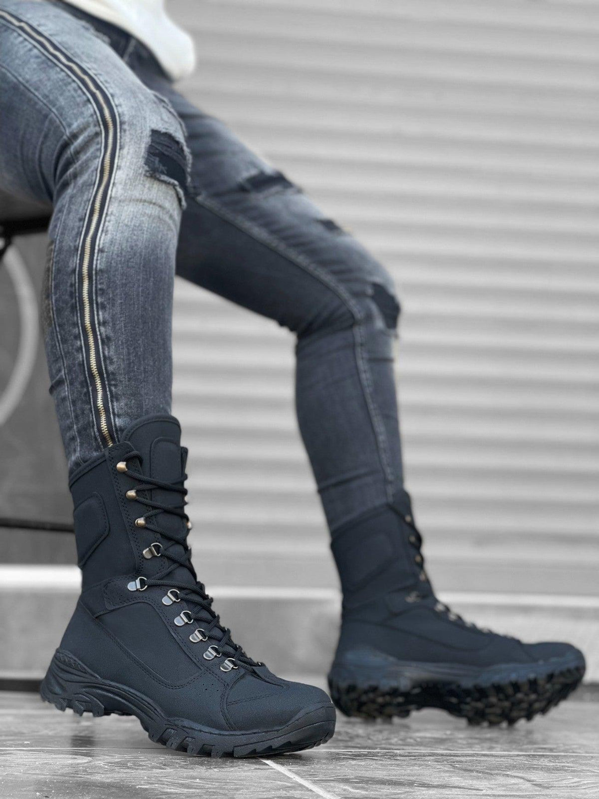 BA0605 Lace-up Black Nubuck Military Boots - STREET MODE ™