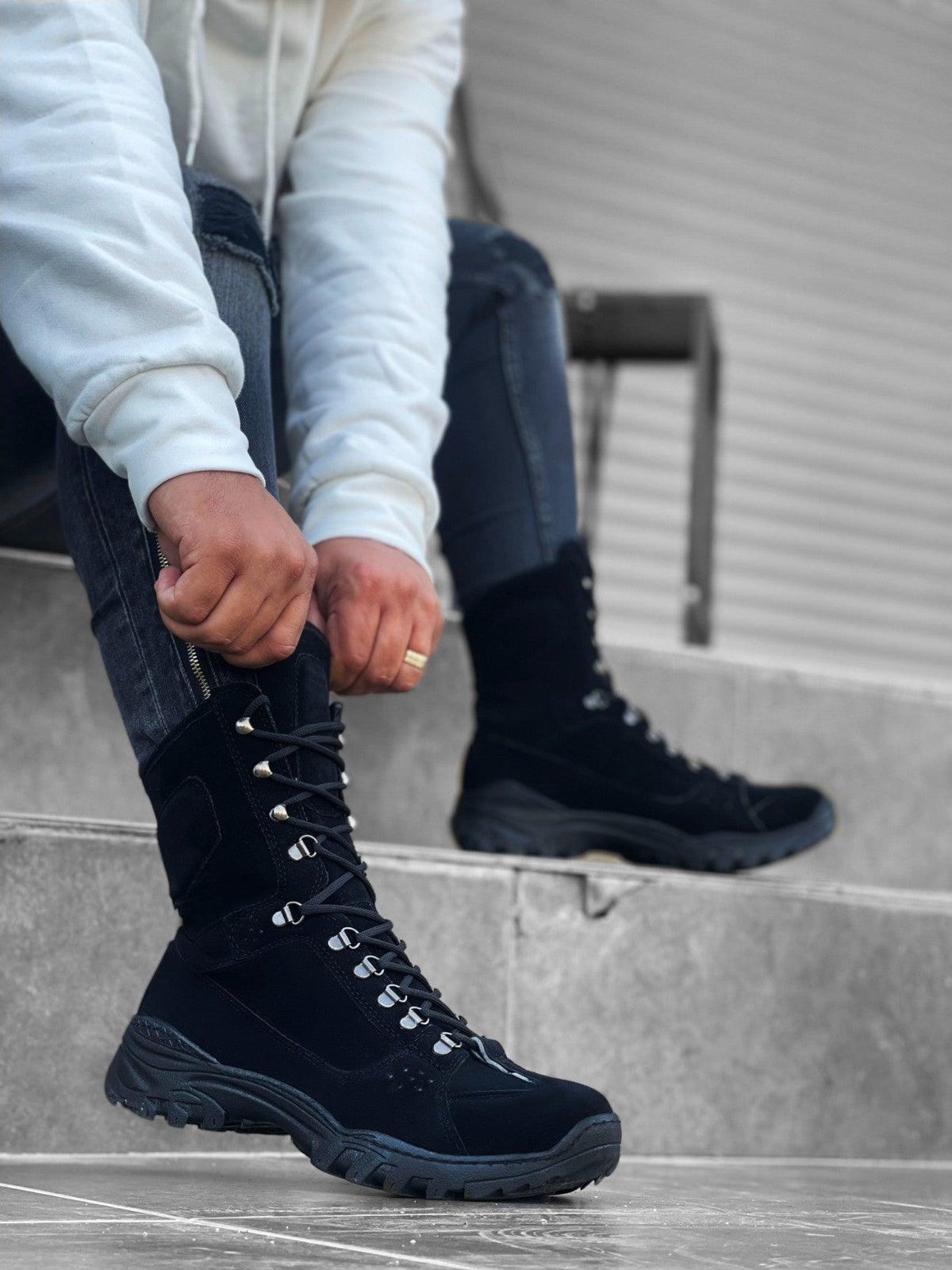 BA0605 Lace-up Black Suede Military Boots - STREET MODE ™