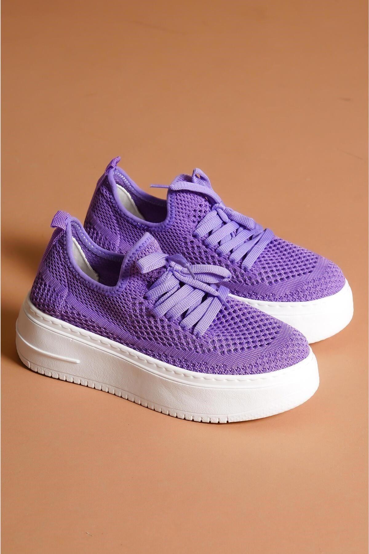 Women's Benito Lilac Knitwear Stretch Thick Soled Sneakers shoes - STREET MODE ™