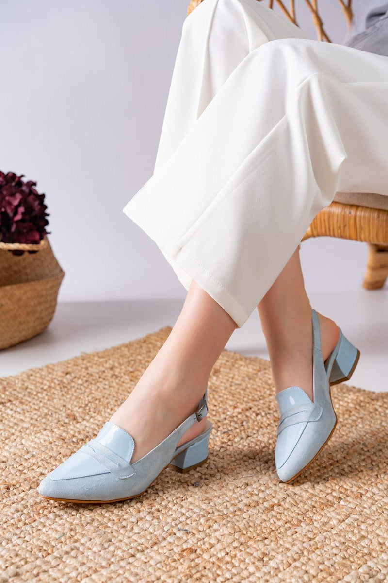 Bert Baby Blue Patent Leather - Suede Pointed Toe Low Heels Women's Shoes - STREET MODE ™