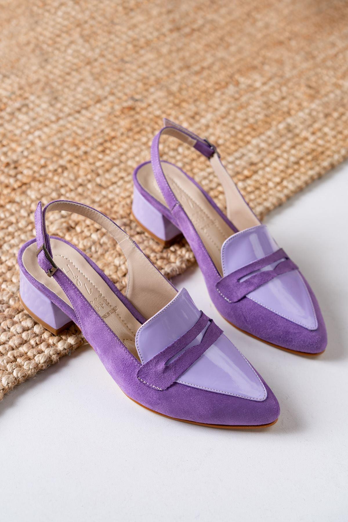 Women's Bert Lilac Patent Leather - Suede Pointed Toe Low Heels Women's Shoes - STREET MODE ™