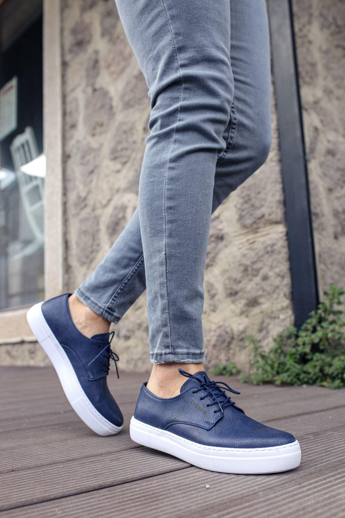 CH005 Men's Navy Blue-White Sole Pneumatic Leather-Orthopedics Casual Sneaker Sports Shoes - STREET MODE ™