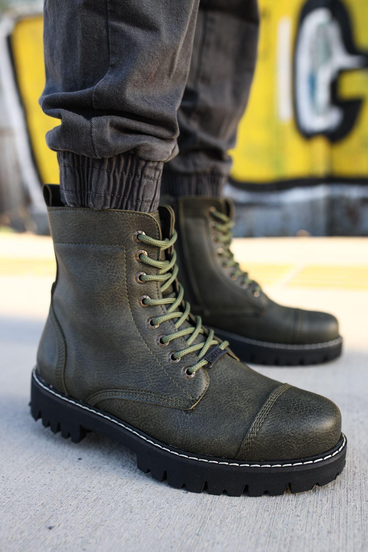 CH009 Men's Leather Khaki-Black Sole Casual Winter Boots - STREET MODE ™