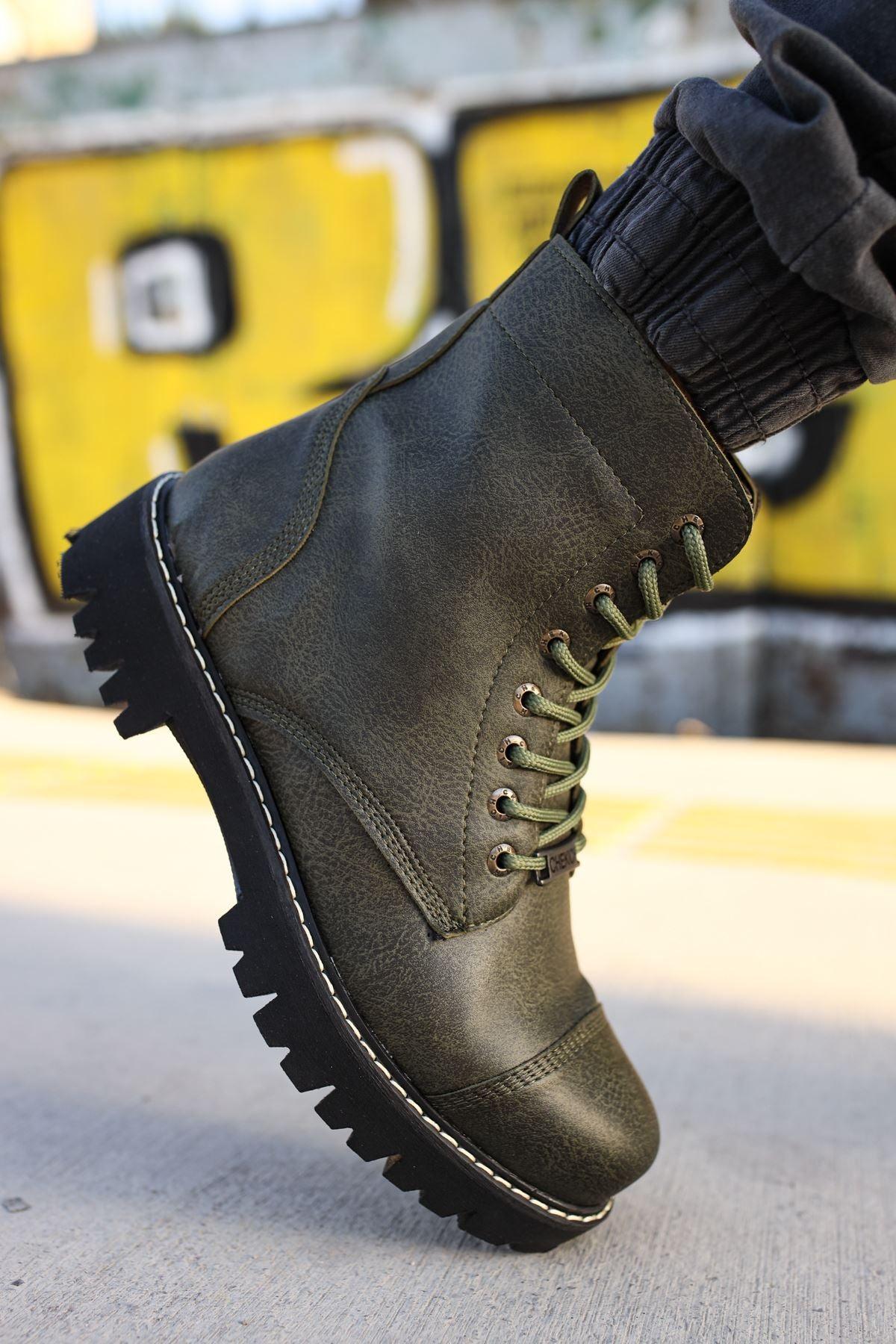 CH009 Men's Leather Khaki-Black Sole Casual Winter Boots - STREET MODE ™