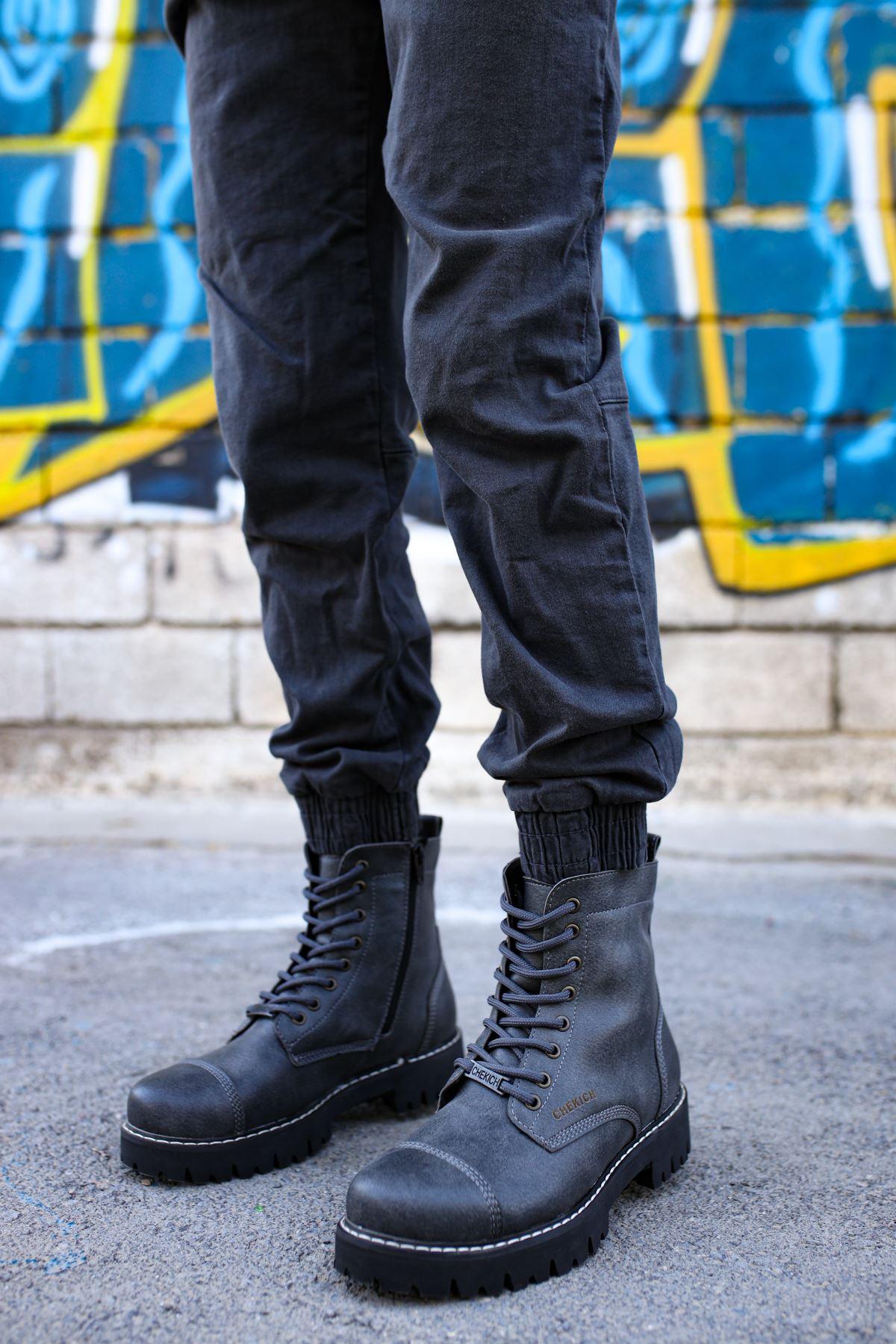 CH009 Men's Leather Navy Blue-Black Sole Casual Winter Boots - STREET MODE ™