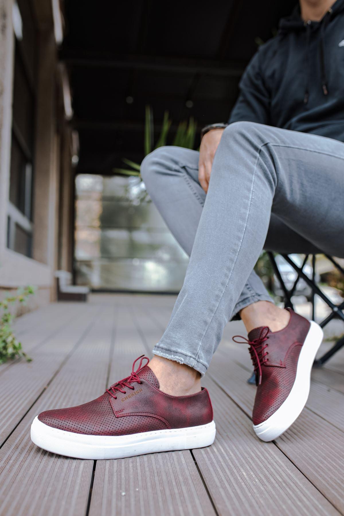 CH061 Men's Orthopedics Burgundy-White Sole Lace-up Casual Sneaker Shoes - STREET MODE ™