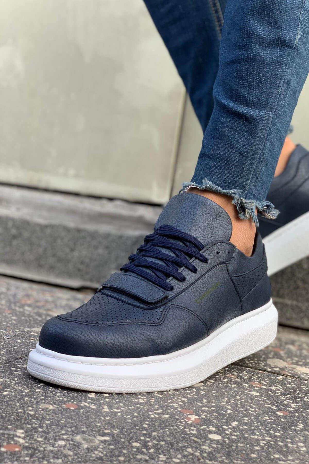 CH073 Men's Unisex Navy Blue Lace-Up Casual Sneaker Sports Shoes - STREET MODE ™