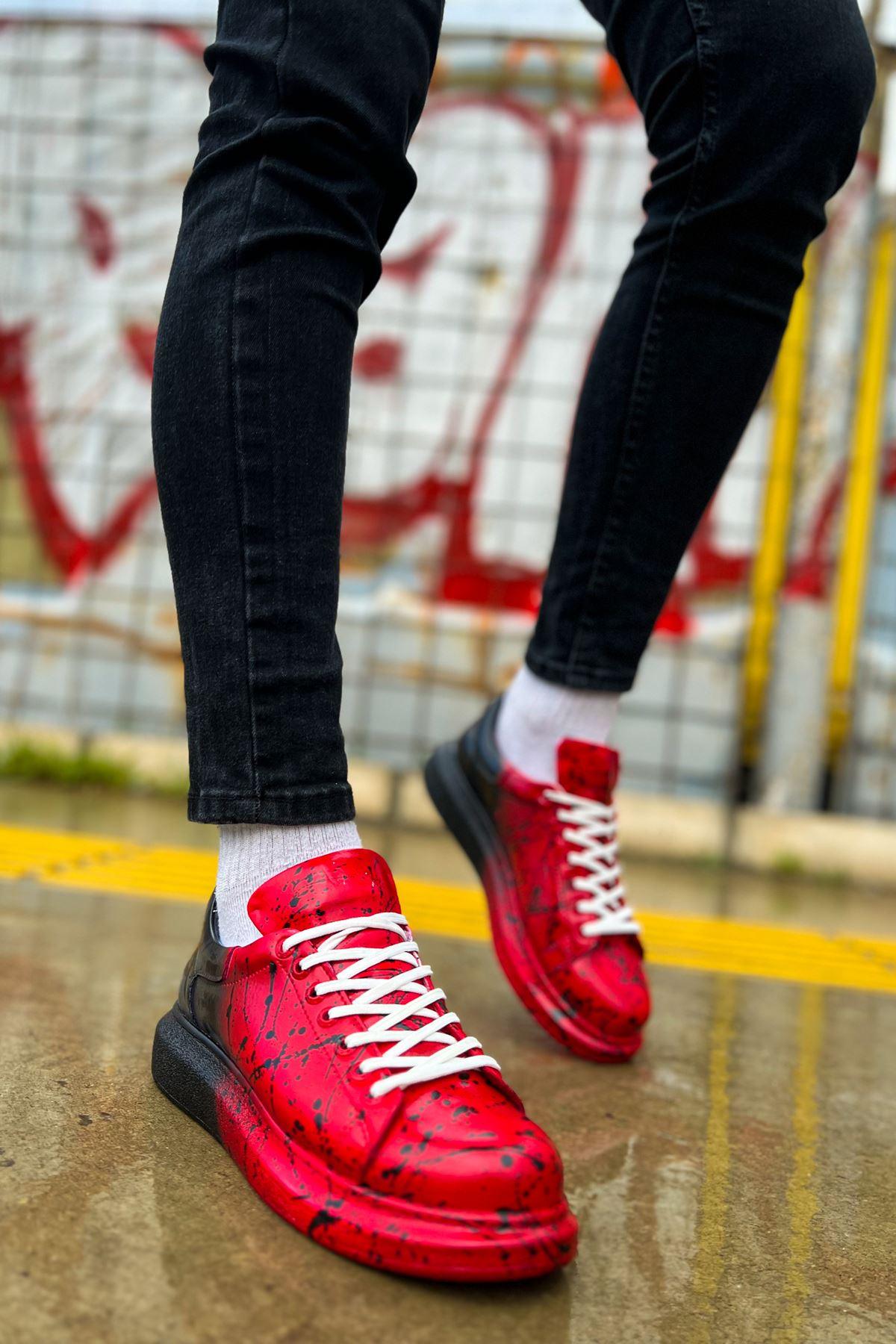CH254 Men's Sports Sneakers Shoes RED BLACK SPLUSH - STREET MODE ™