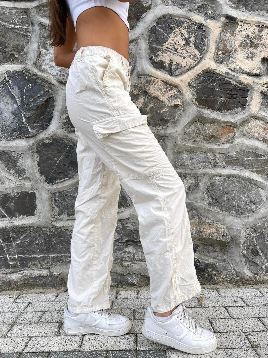 Design Women's Baggy Wide Leg Cargo Pants Ecru - STREET MODE ™