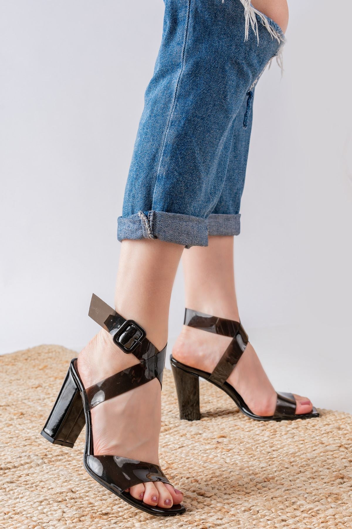 Dipp Black Patent Leather Transparent Heels Women's Shoes - STREET MODE ™