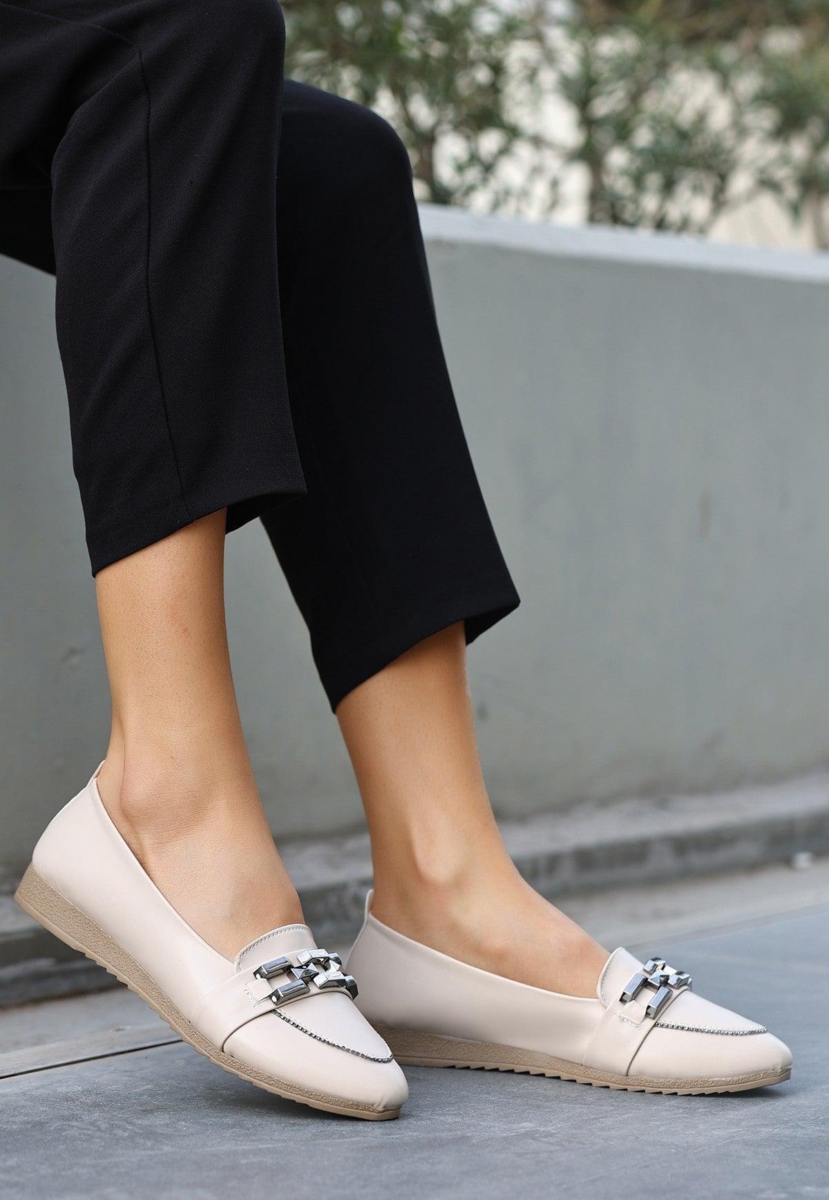 Women's Dois Beige Skin Flat Shoes - STREET MODE ™