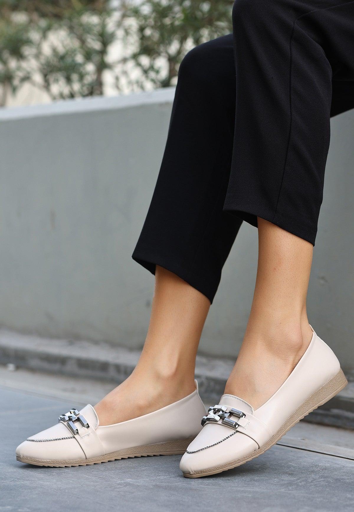 Women's Dois Beige Skin Flat Shoes - STREET MODE ™