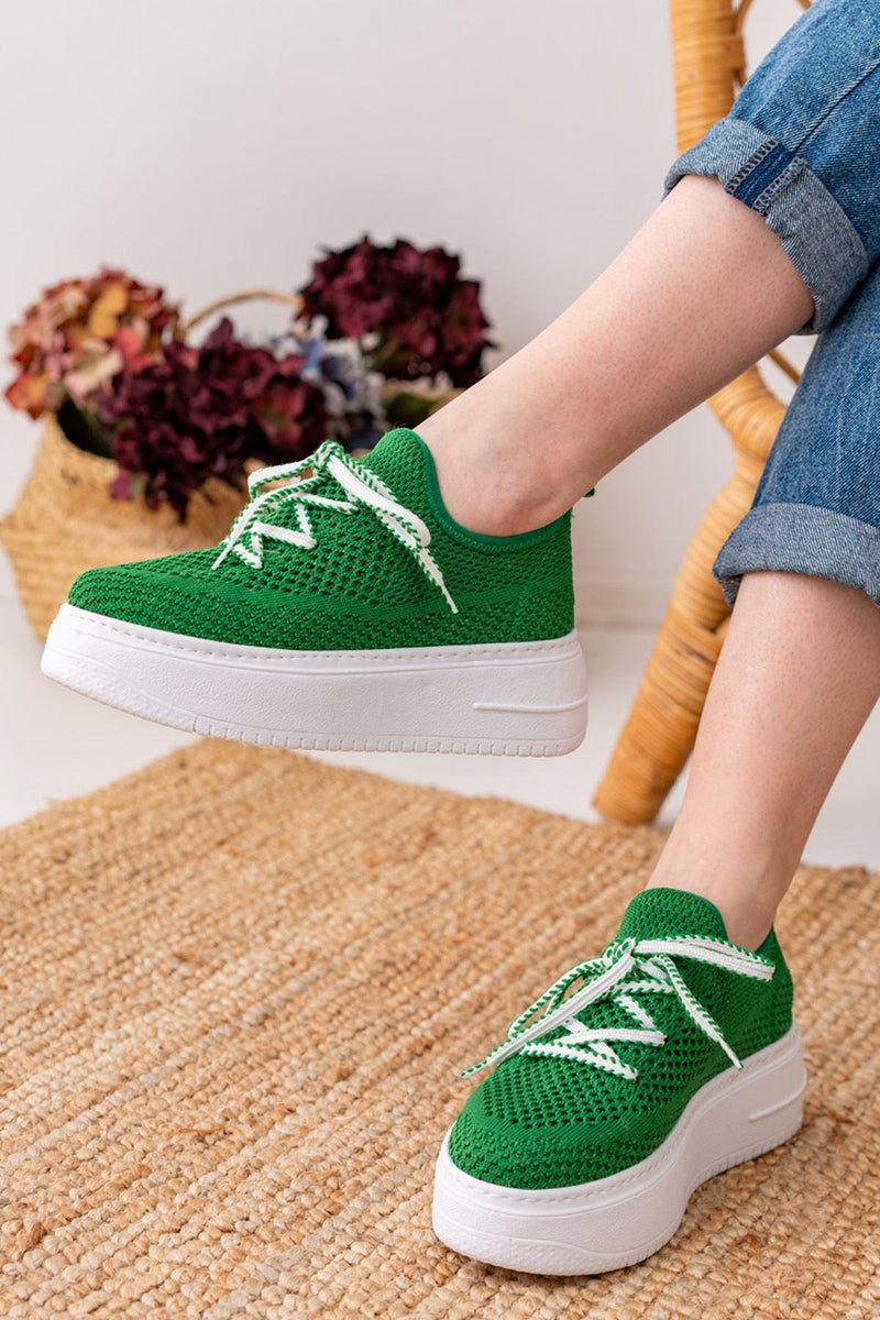 Women's Grito Green Knitwear Stretch Thick Soled Sneakers shoes - STREET MODE ™