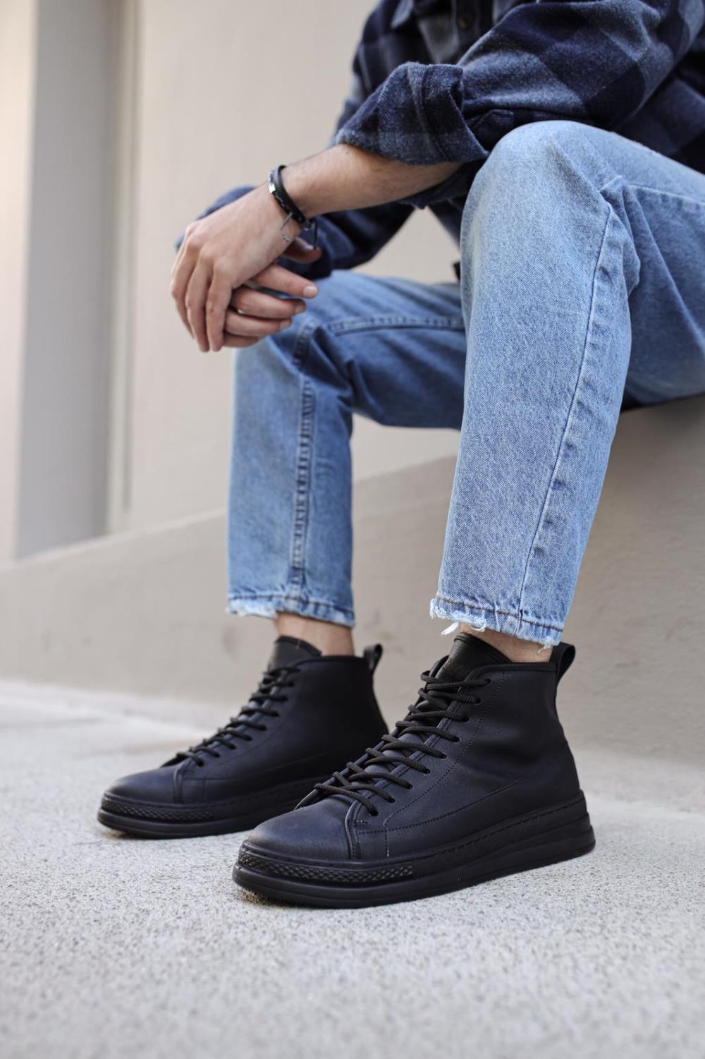 High-Sole Shoes C-030 Black (Black Sole) - STREET MODE ™