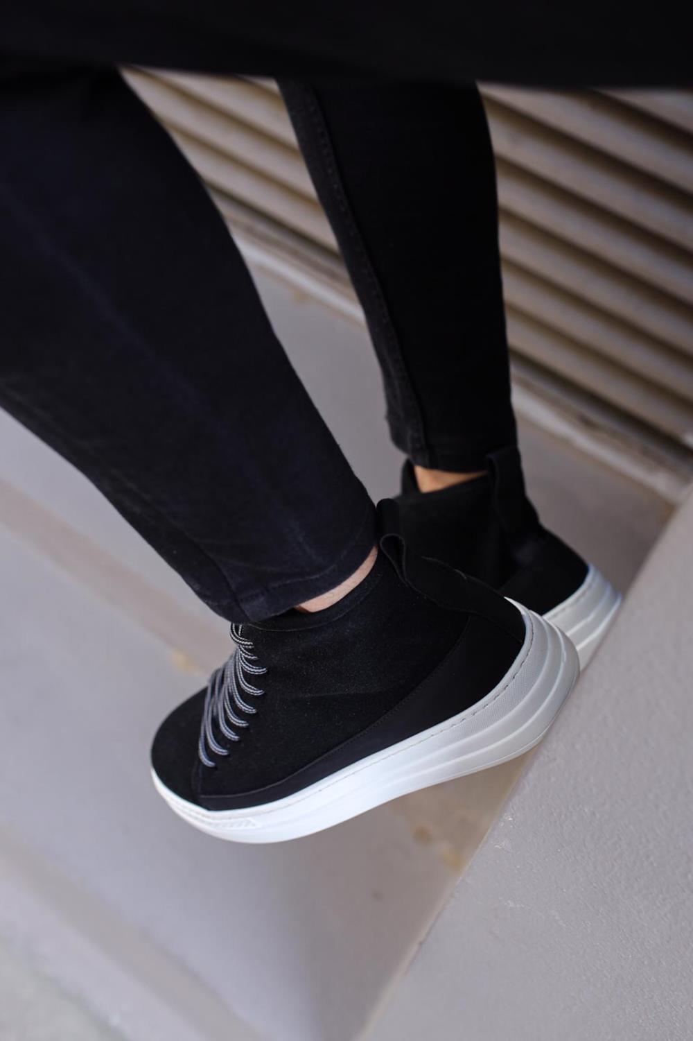 High Sole Shoes C-030 Black Suede (White Sole) - STREET MODE ™