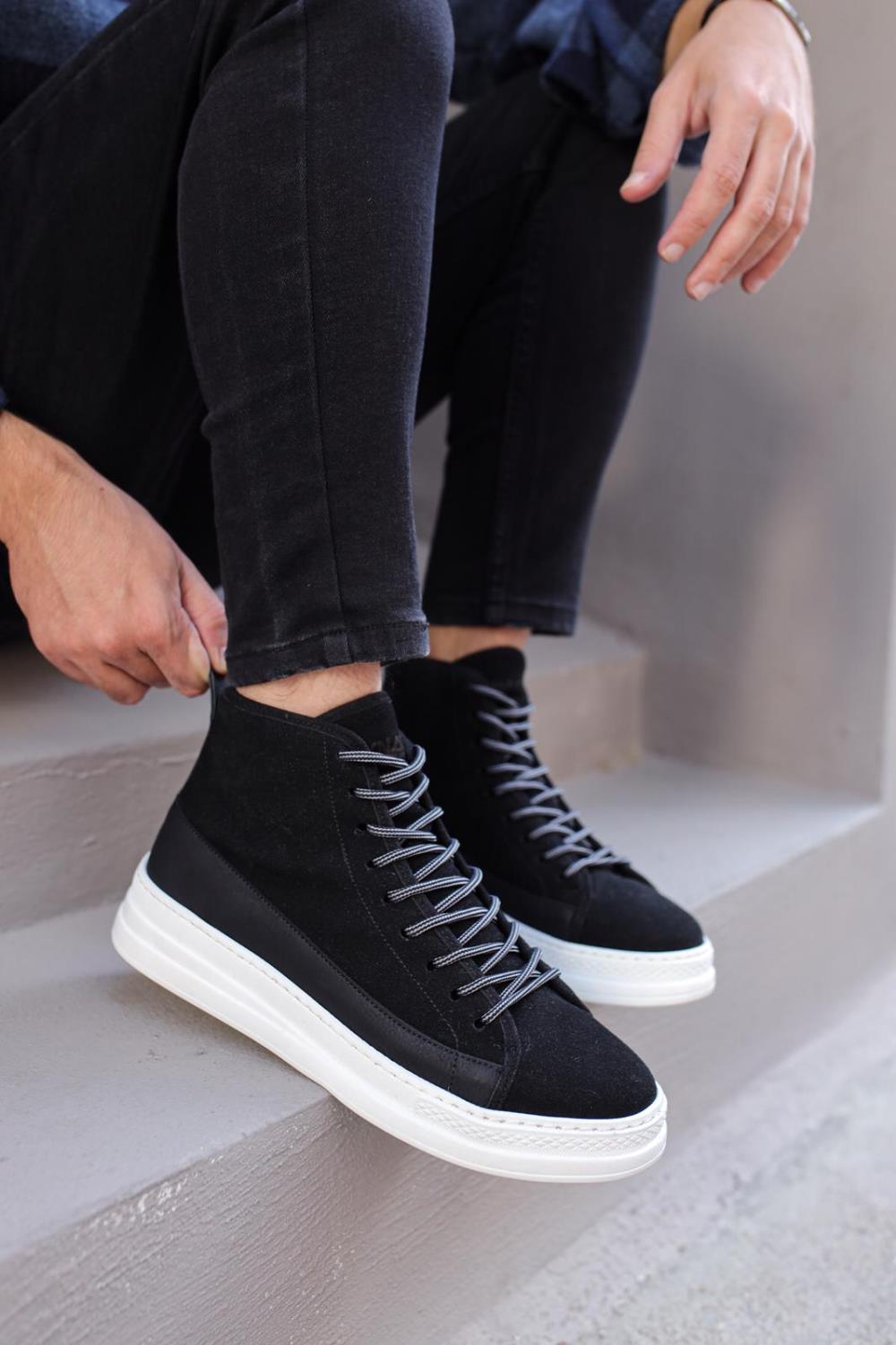 High Sole Shoes C-030 Black Suede (White Sole) - STREET MODE ™