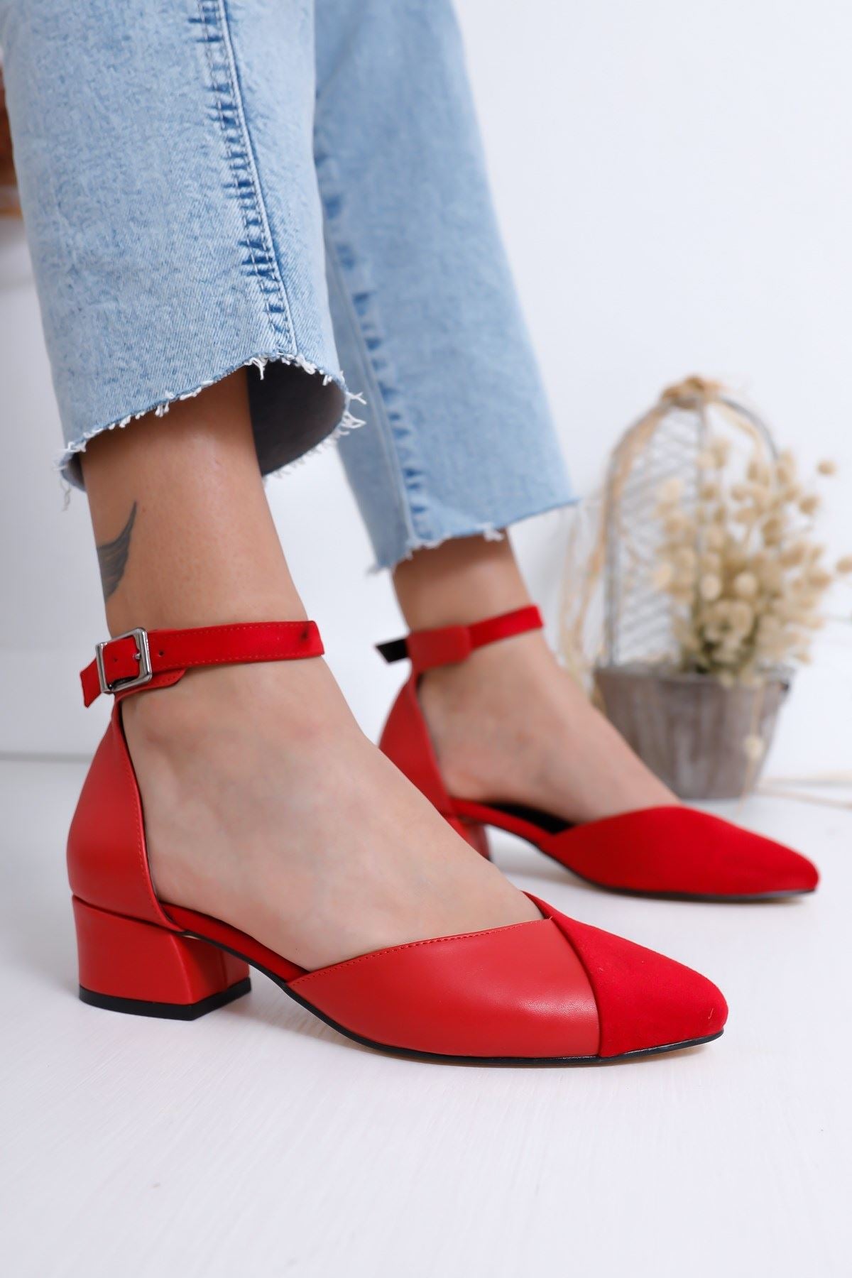 Women's Holly Heels Red Skin-Suede Shoes - STREET MODE ™