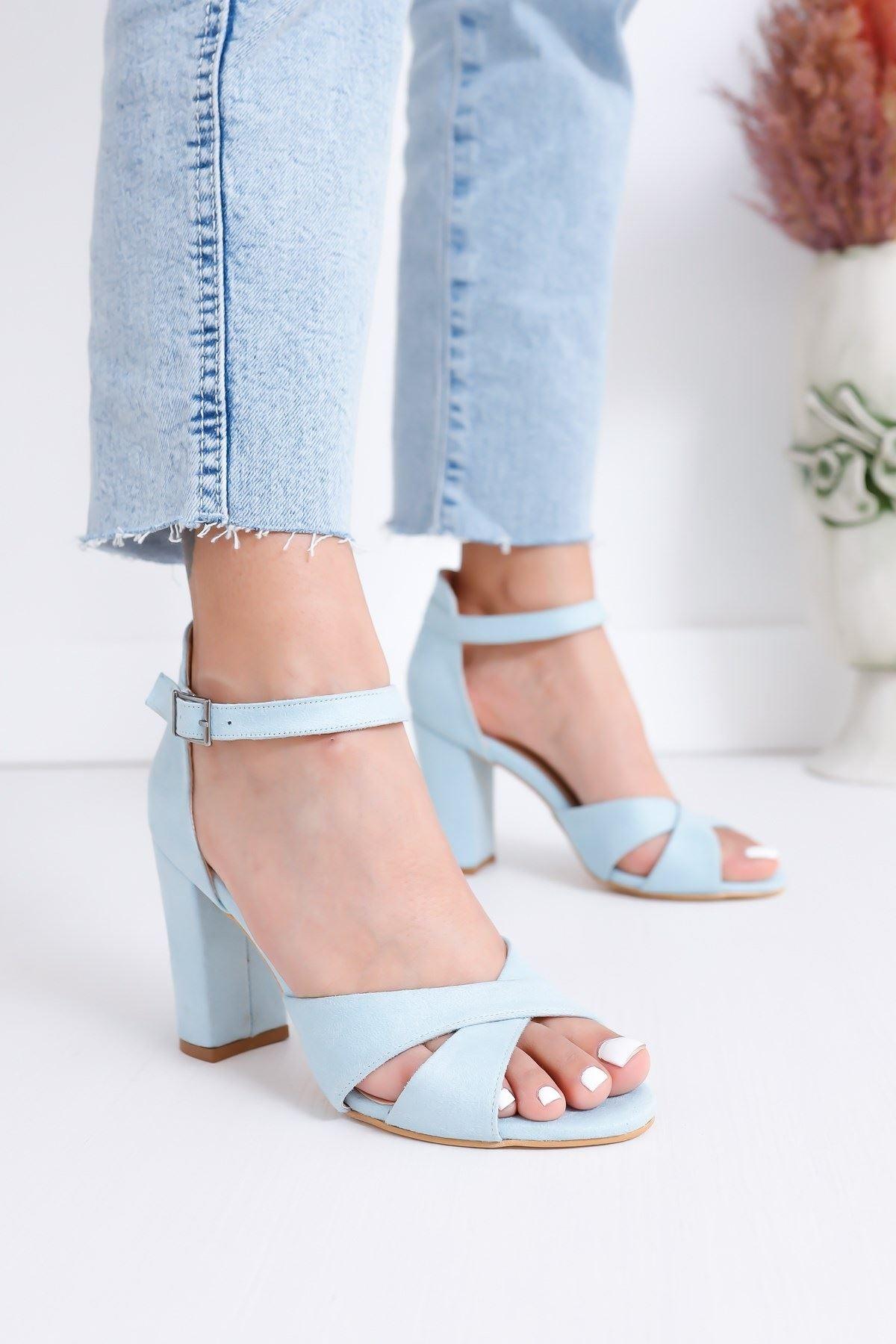 Women's Jany Heels Baby Blue Suede Shoes - STREET MODE ™