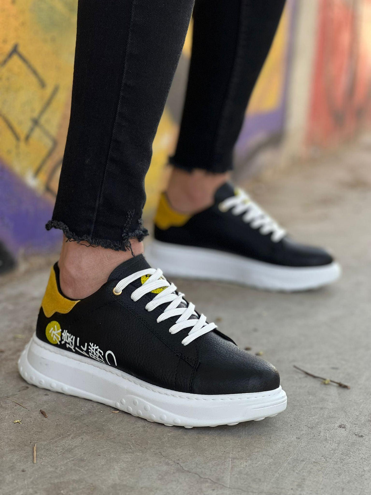KB-172 Lace-Up Black Yellow Casual Men's Sneakers Shoes - STREET MODE ™