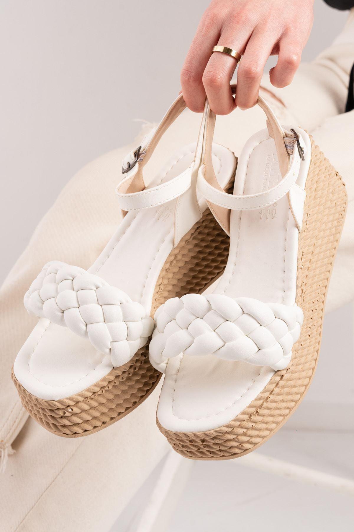 Kelvin Women's White Wedge Ankle Sandals - STREET MODE ™
