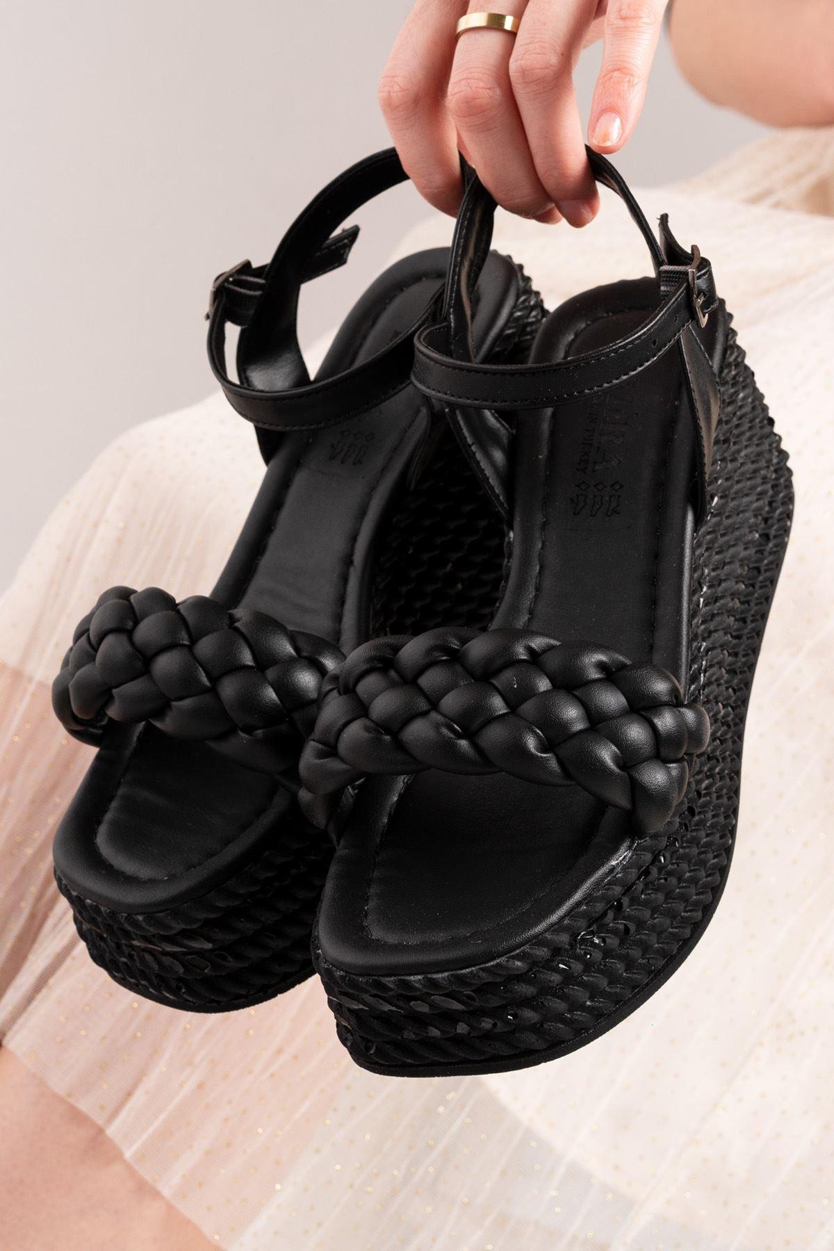 Kelvin Women's Black Wedge Ankle Sandals - STREET MODE ™