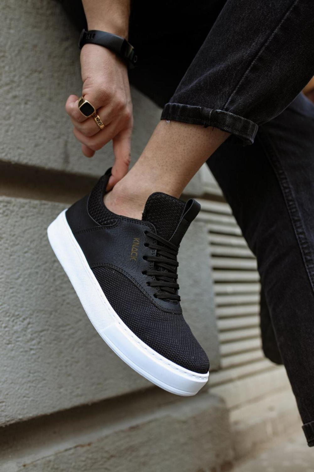 Men's Sneaker Casual Shoes 056 Black (White Sole) - STREET MODE ™