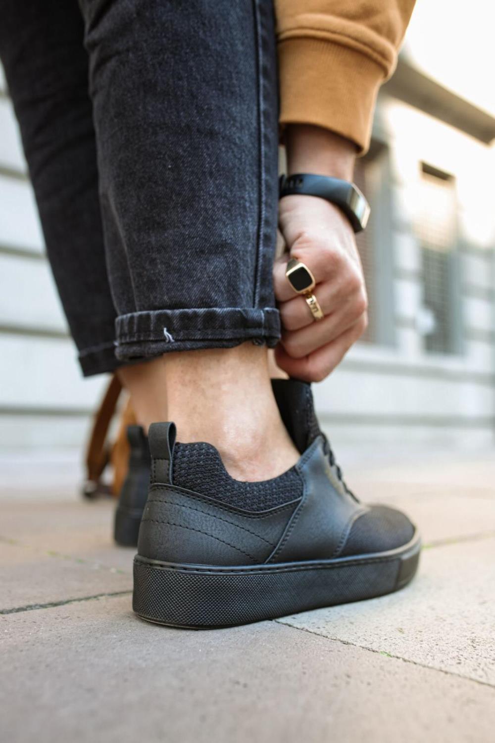 Men's Sneaker Casual Shoes 056 Black (Black Sole) - STREET MODE ™