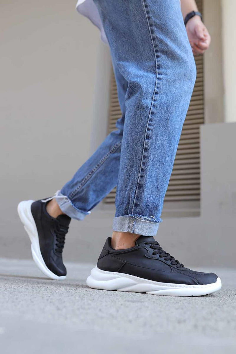 Men's Sneakers Shoes 065 Black (White Sole) - STREET MODE ™