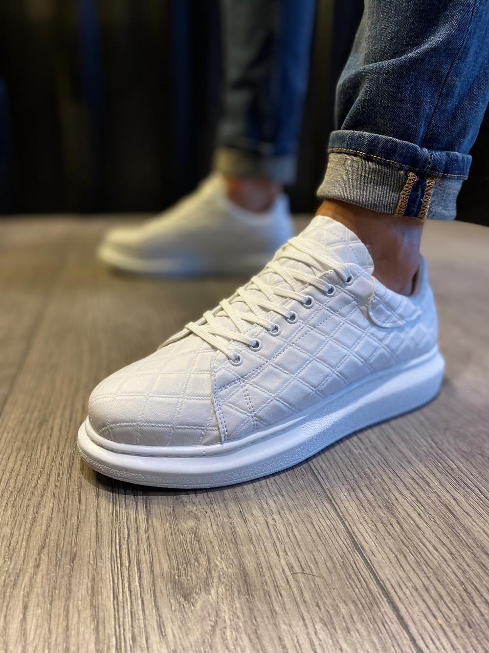Men's High Sole sneakers Casual Shoes 044 QUILTED White - STREET MODE ™