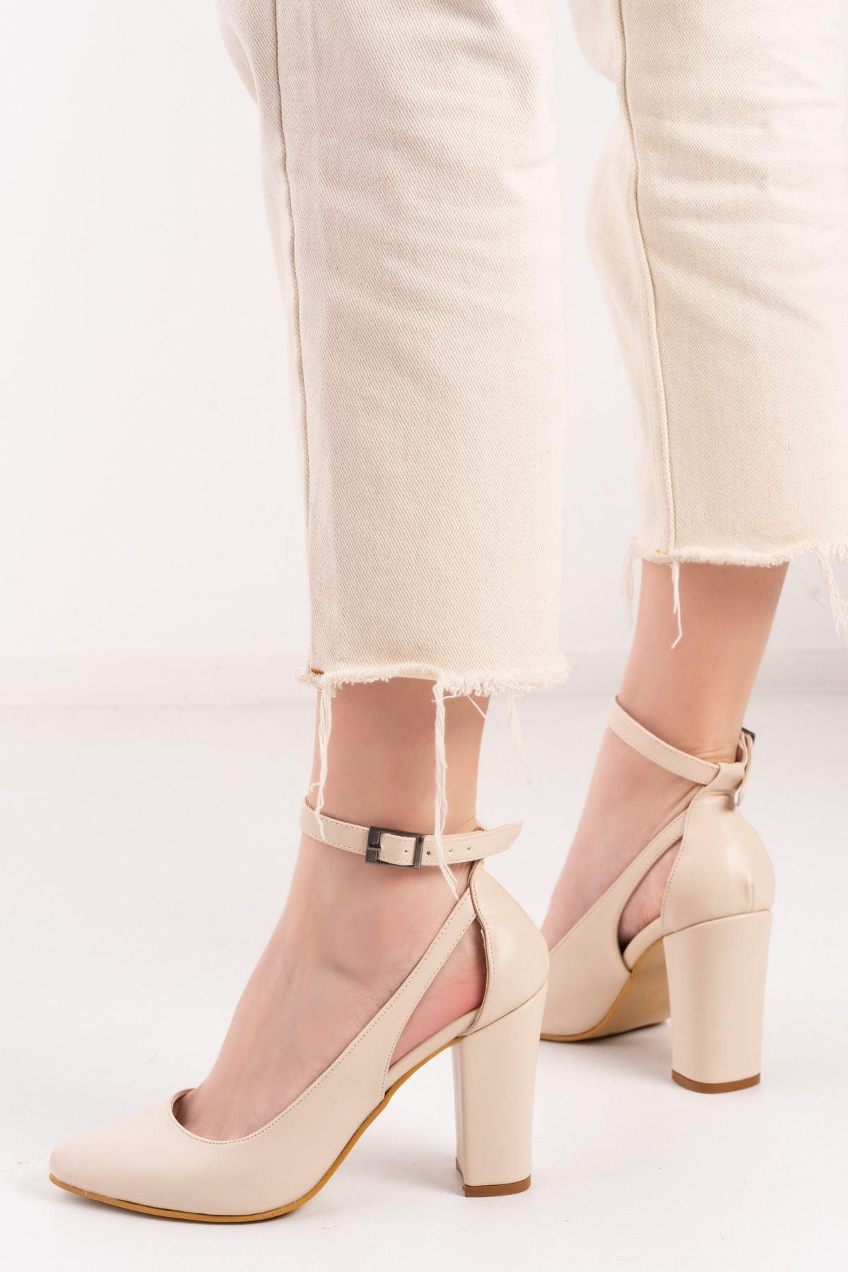 Cream high heels with ankle strap best sale