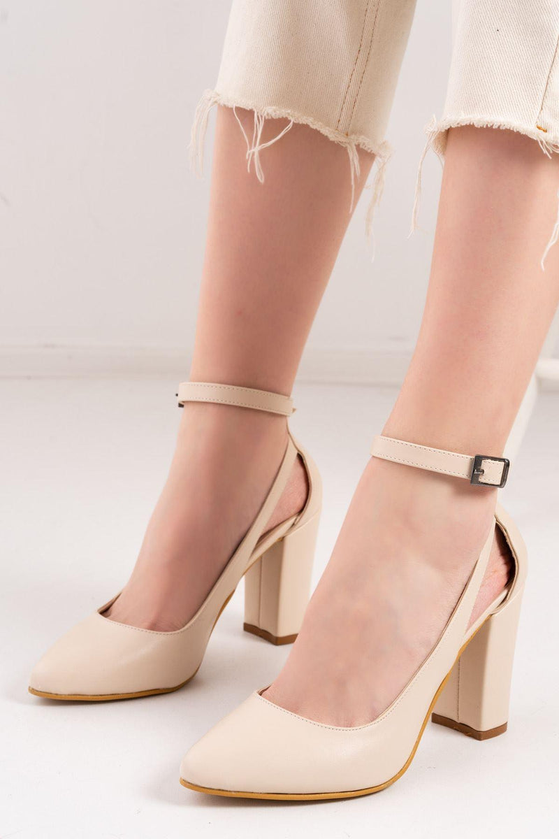 Lillian Heels Cream Skin Heels Women's Shoes - STREET MODE ™