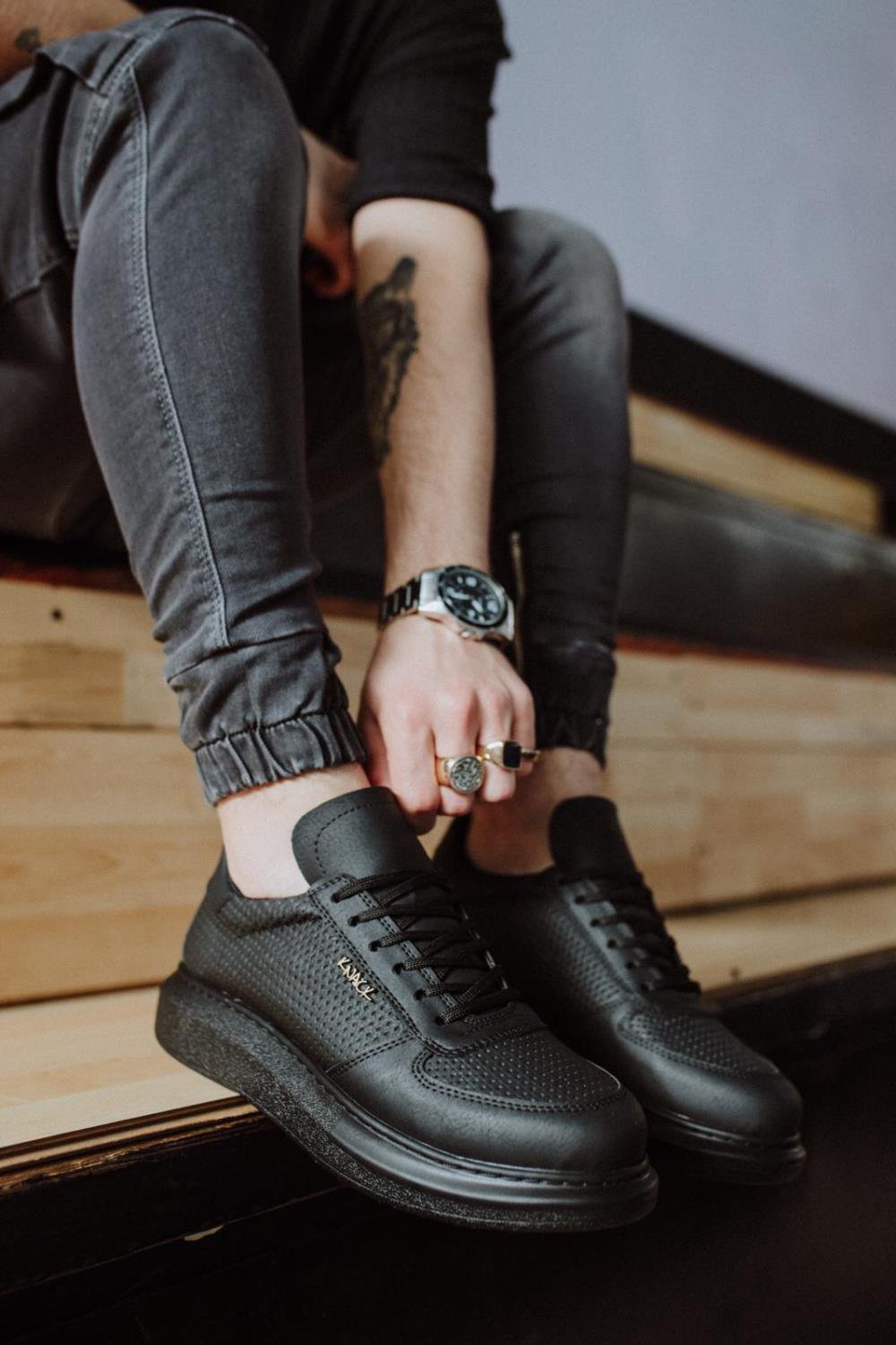 Men's High Sole Black Casual Sneaker Sports Shoes - STREET MODE ™