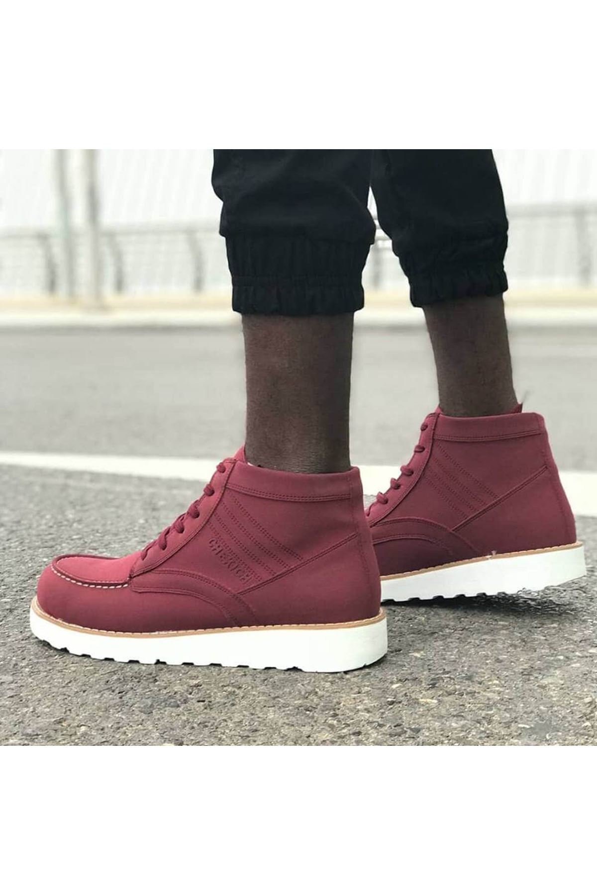 CH047 Men's Burgundy-White Sole Lace-Up Sneaker Sports Boots - STREET MODE ™