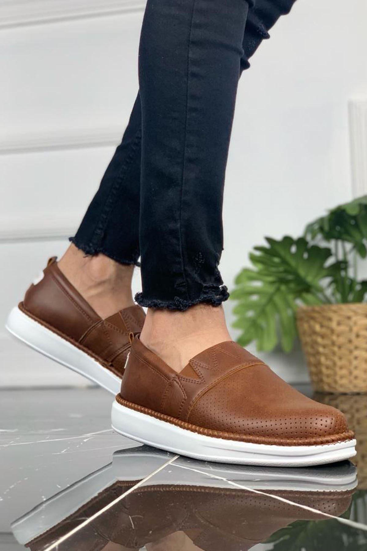 CH091 Men's Brown-White Sole Leather Casual Sports Shoes - STREET MODE ™