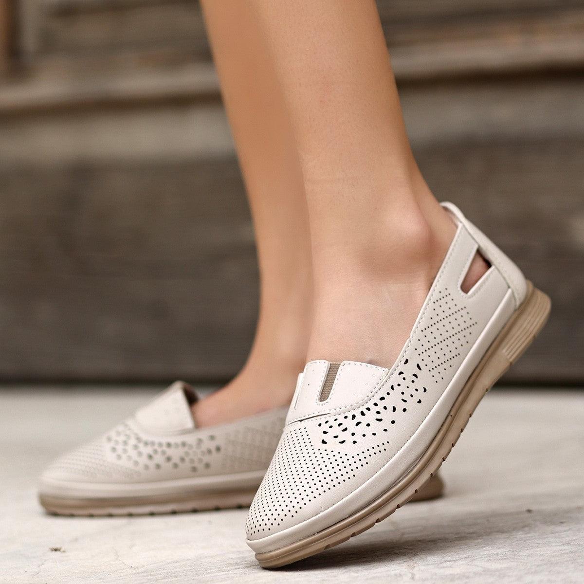 Women's Poer Beige Skin Flat Shoes - STREET MODE ™