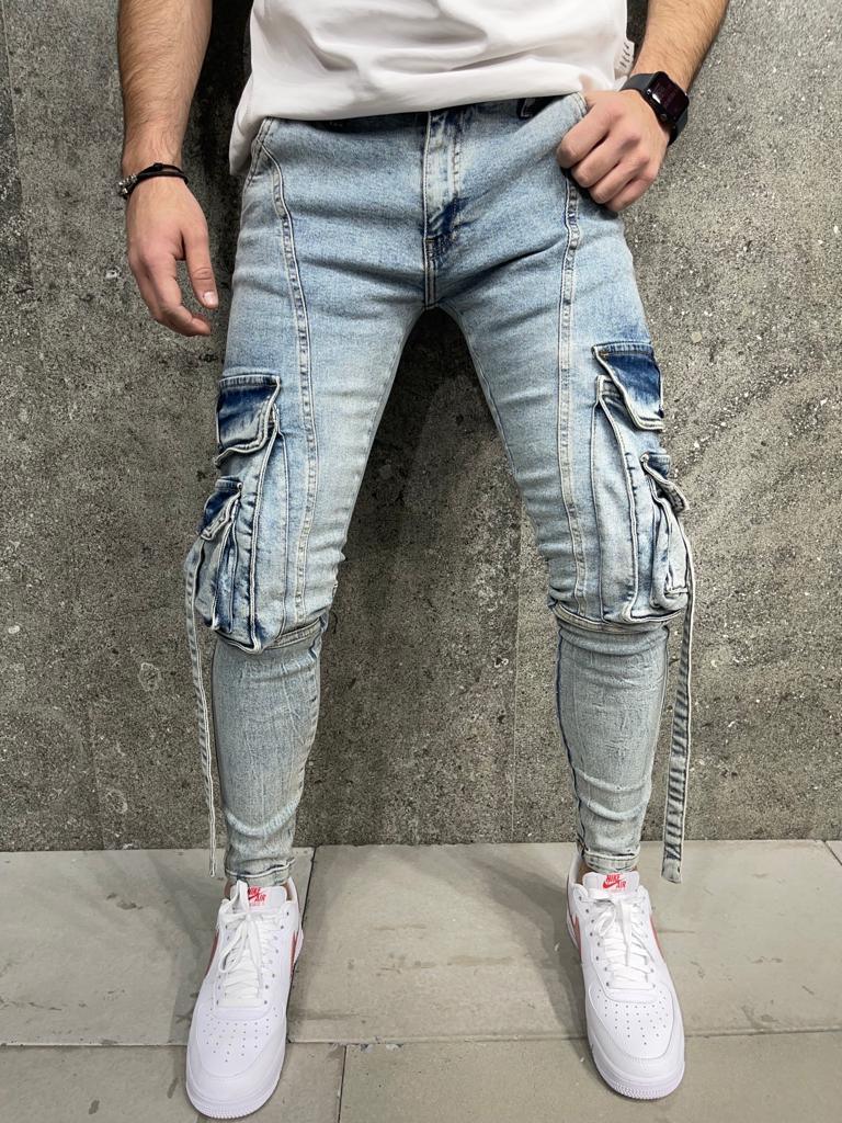Premium Slim Fit Double Pocket Cargo Denim Jeans - STREET MODE ™