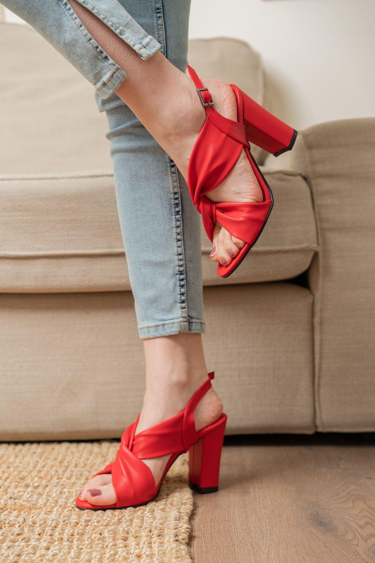 Serafima Red Skin High Heels Women's Shoes - STREET MODE ™