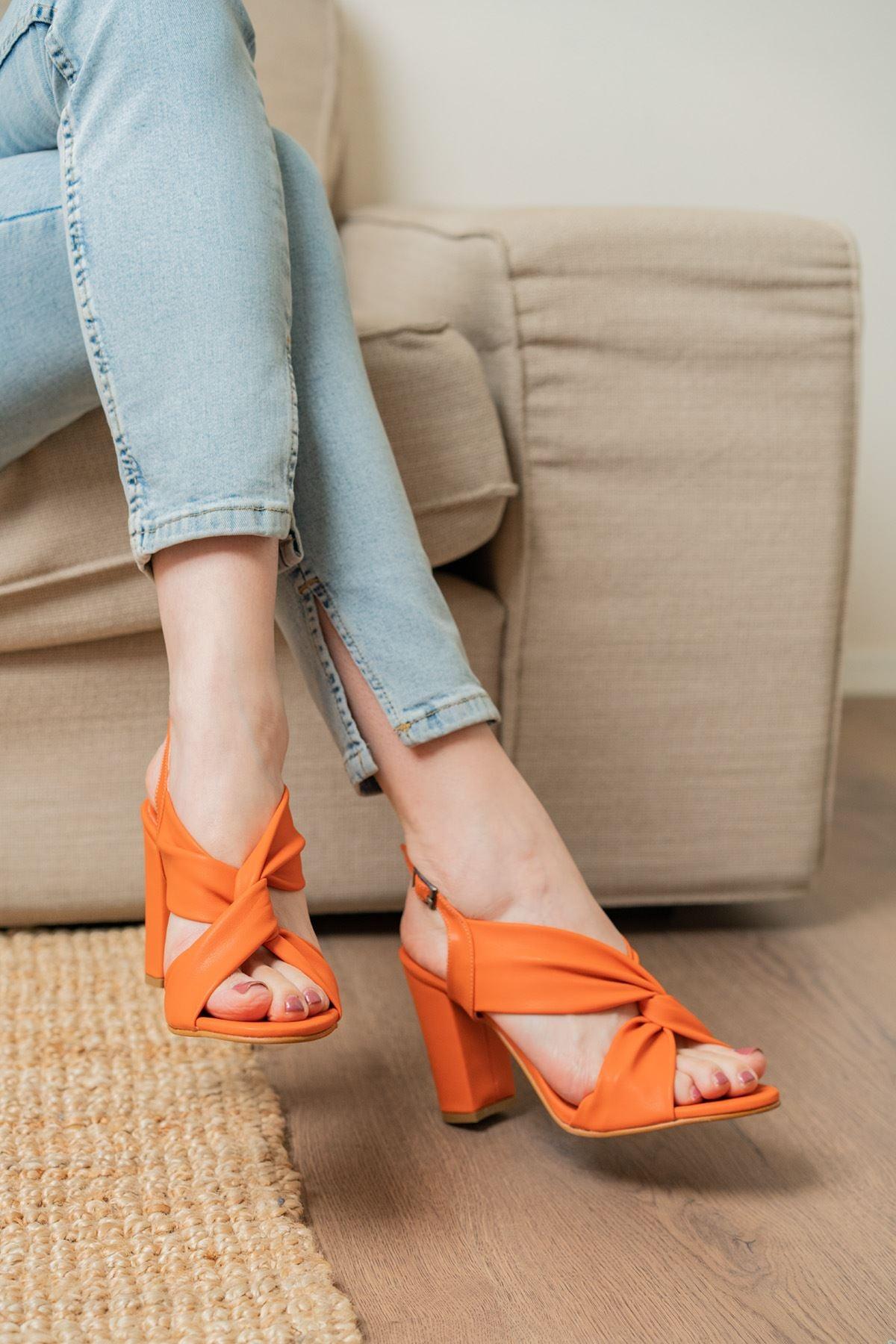 Serafima Orange Skin High Heels Women's Shoes - STREET MODE ™