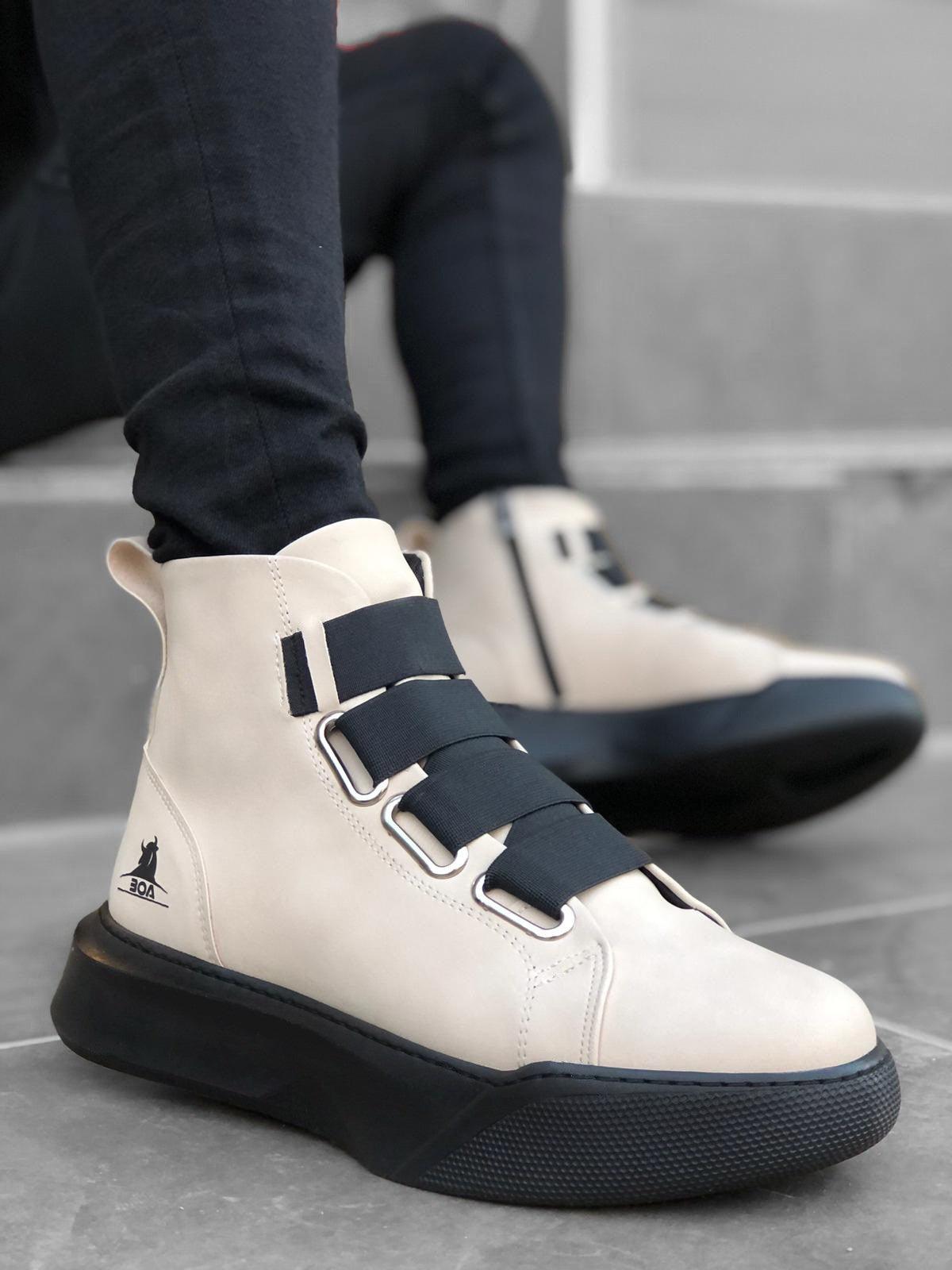 BA0142 Banded High Sole Black Sport Boots - Men Fashion Sneaker Shoes Men's Sneaker Boots - STREET MODE ™