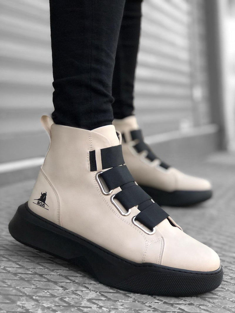 BA0142 Banded High Sole Black Sport Boots - Men Fashion Sneaker Shoes Men's Sneaker Boots - STREET MODE ™
