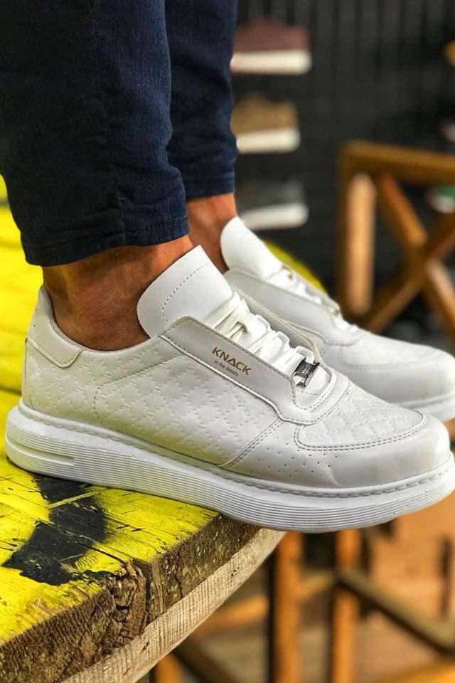 Men's White Quilted High Sole Casual Sneakers Sports Shoes - STREET MODE ™